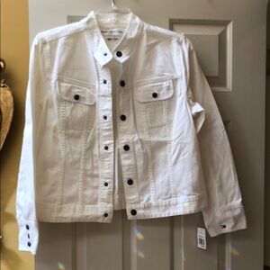 White Denim Jacket with Brass Buttons